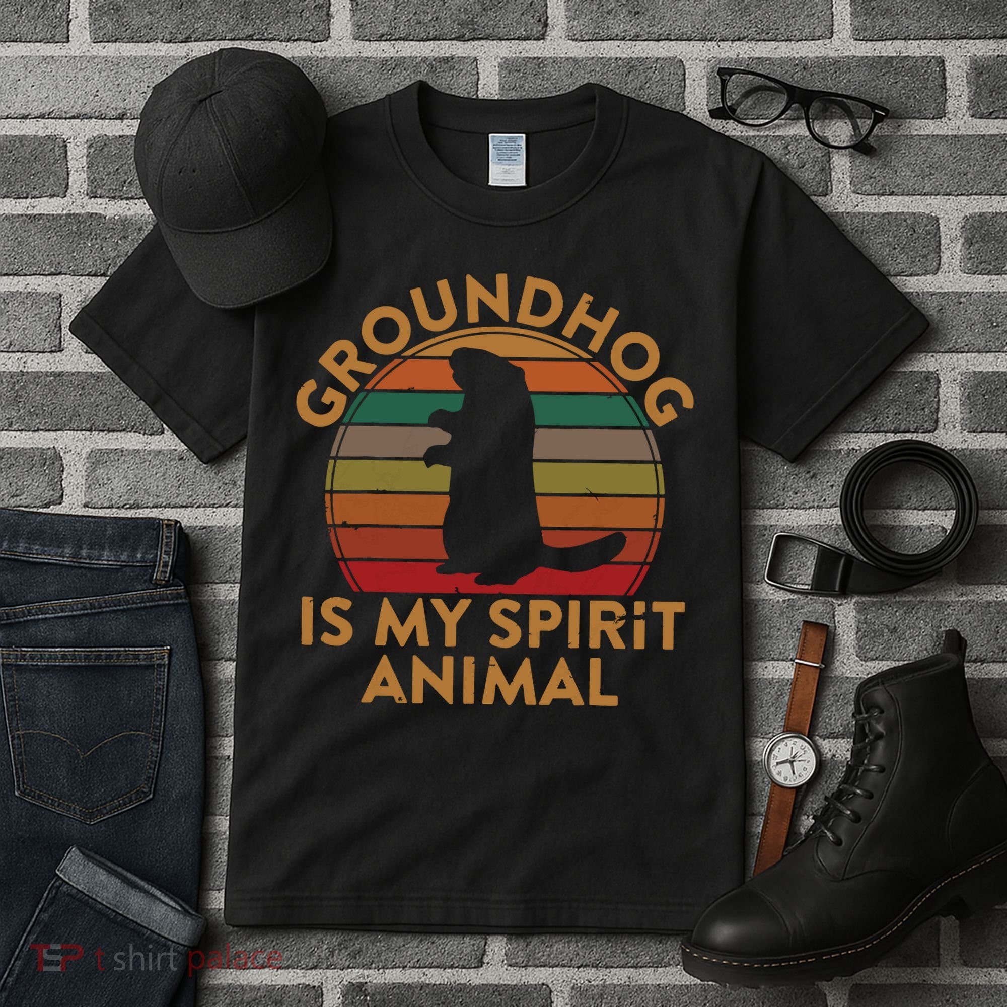 Ground Hog Is My Spirit Animal Gift Silhouette Groundhog Day Tall T-Shirt