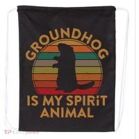 Ground Hog Is My Spirit Animal Gift Silhouette Groundhog Day Drawstring Bag thumb 0