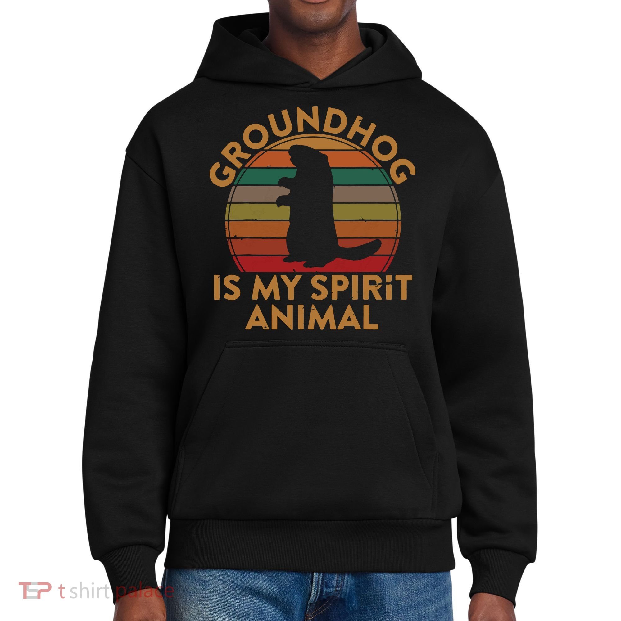 Ground Hog Is My Spirit Animal Gift Silhouette Groundhog Day District V.I.T. Heavyweight Hoodie