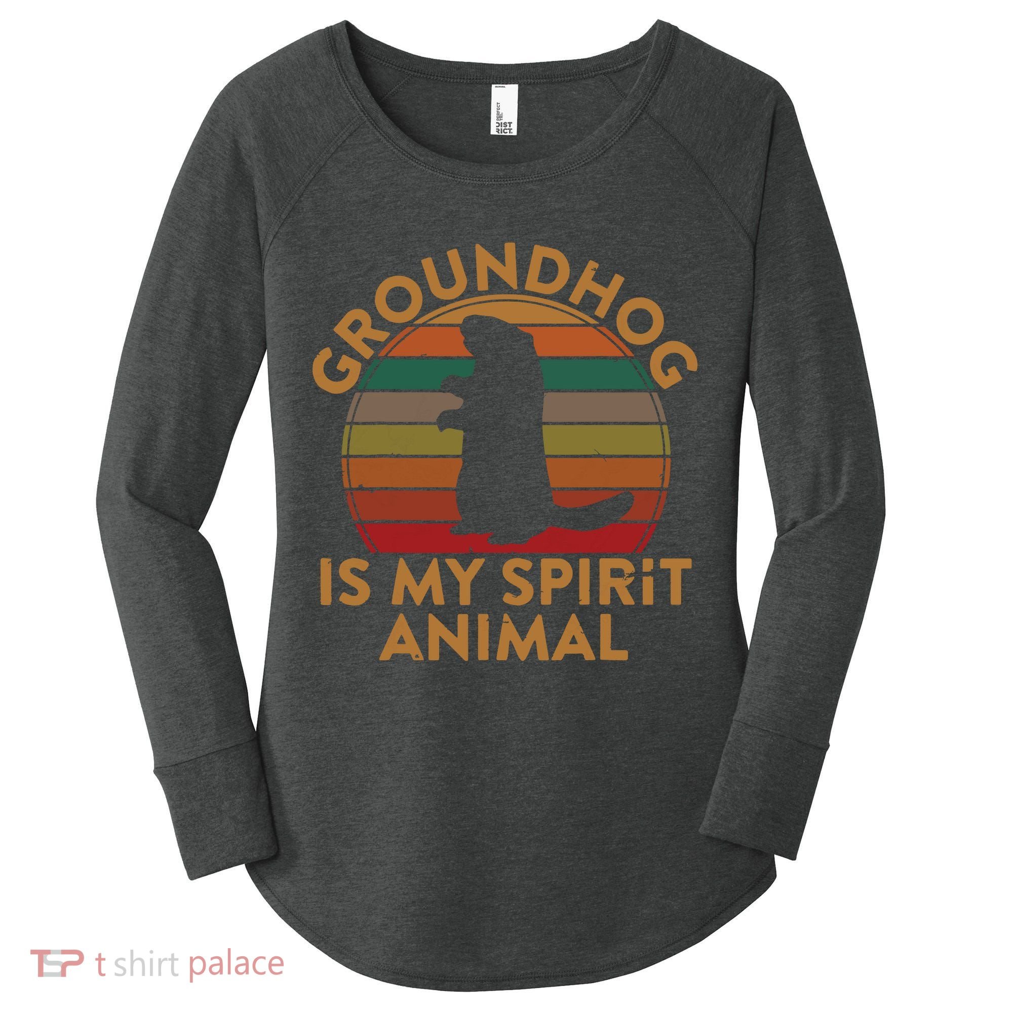 Ground Hog Is My Spirit Animal Gift Silhouette Groundhog Day Women's Perfect Tri Tunic Long Sleeve Shirt