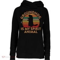 Ground Hog Is My Spirit Animal Gift Silhouette Groundhog Day Womens Funnel Neck Pullover Hood thumb 0