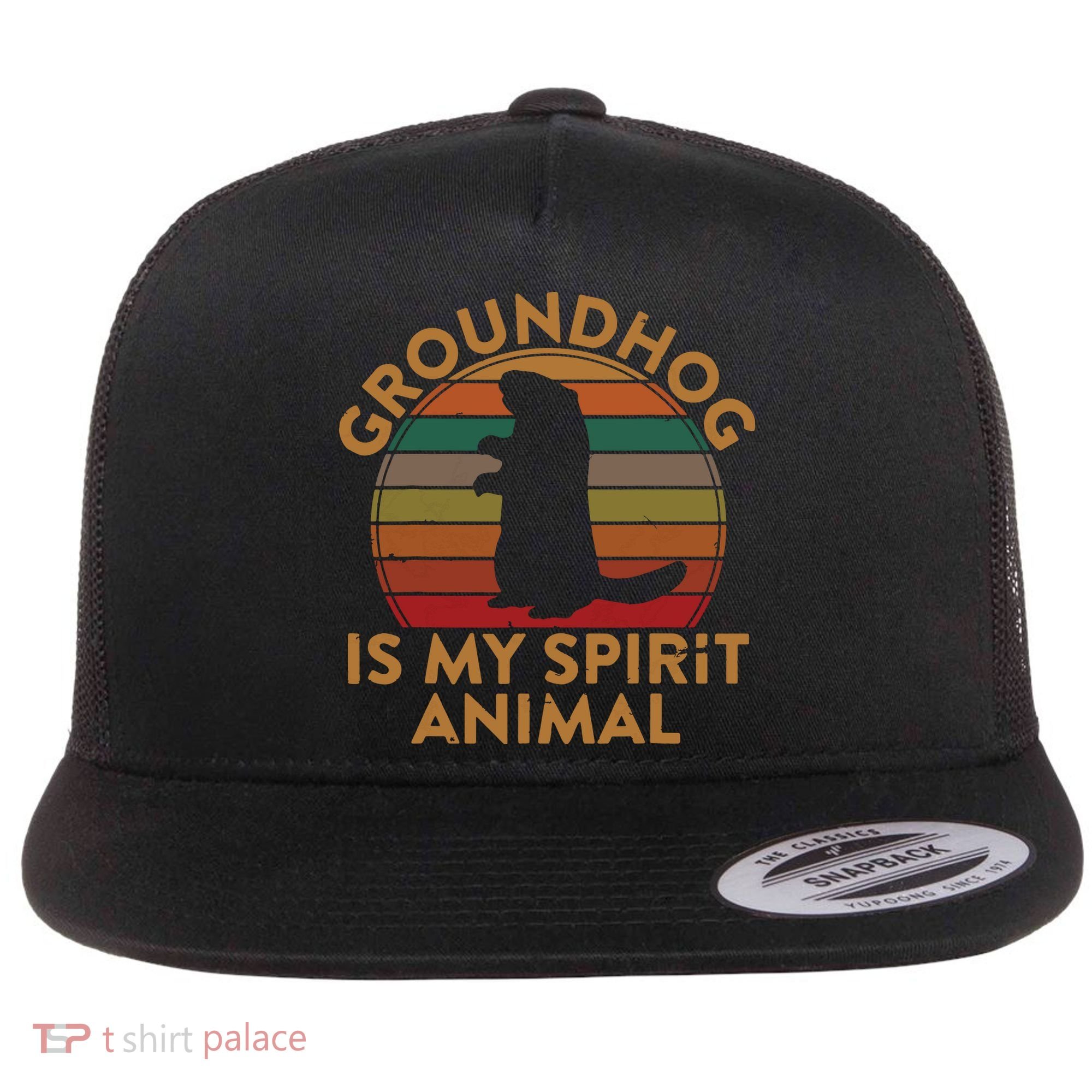 Ground Hog Is My Spirit Animal Gift Silhouette Groundhog Day Flat Bill Trucker Hat