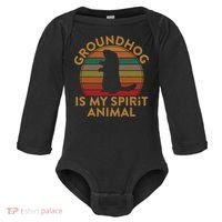 Ground Hog Is My Spirit Animal Gift Silhouette Groundhog Day Baby Long Sleeve Bodysuit thumb 0