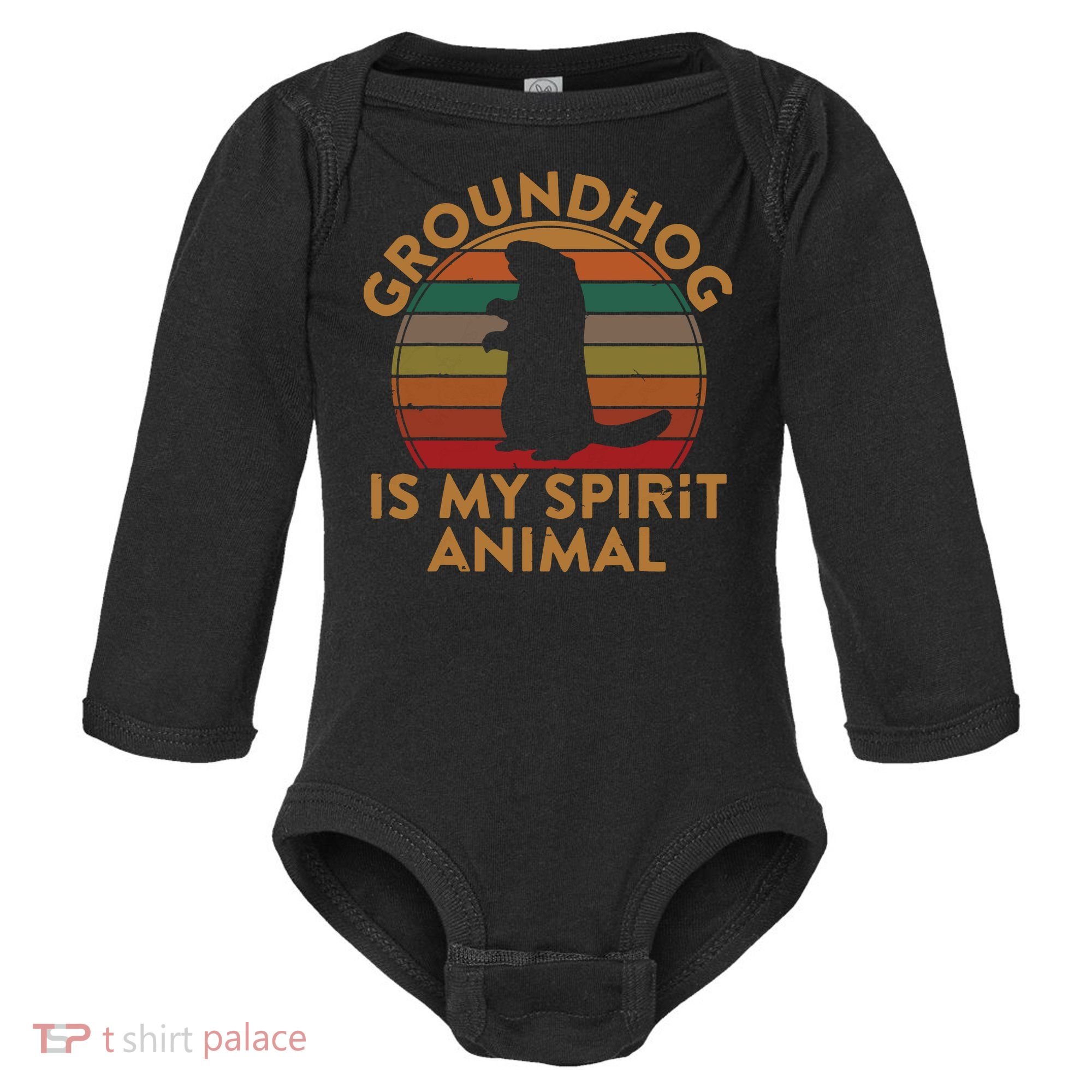 Ground Hog Is My Spirit Animal Gift Silhouette Groundhog Day Baby Long Sleeve Bodysuit