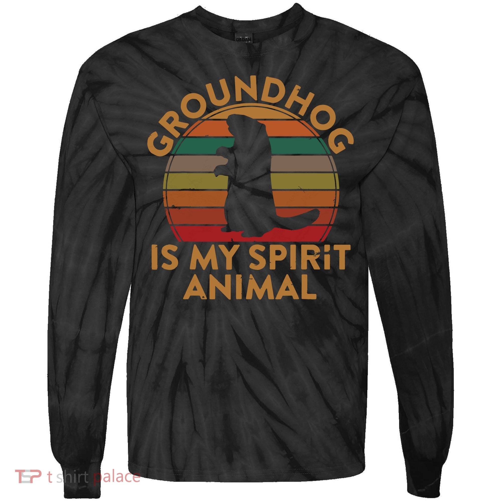 Ground Hog Is My Spirit Animal Gift Silhouette Groundhog Day Tie-Dye Long Sleeve Shirt