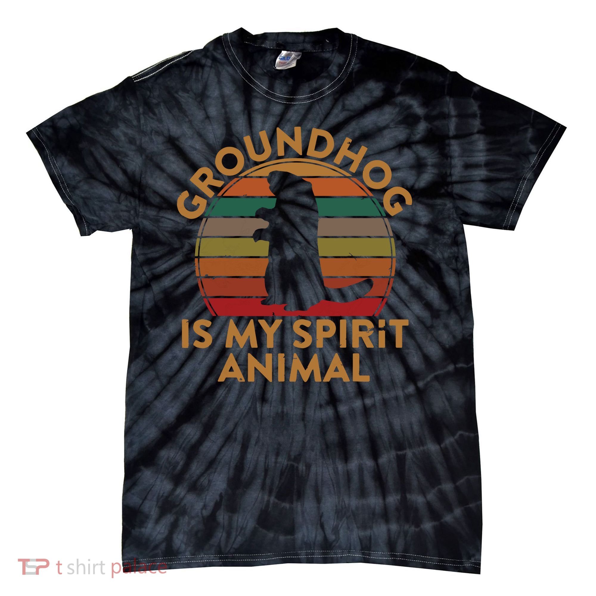 Ground Hog Is My Spirit Animal Gift Silhouette Groundhog Day Tie-Dye T-Shirt