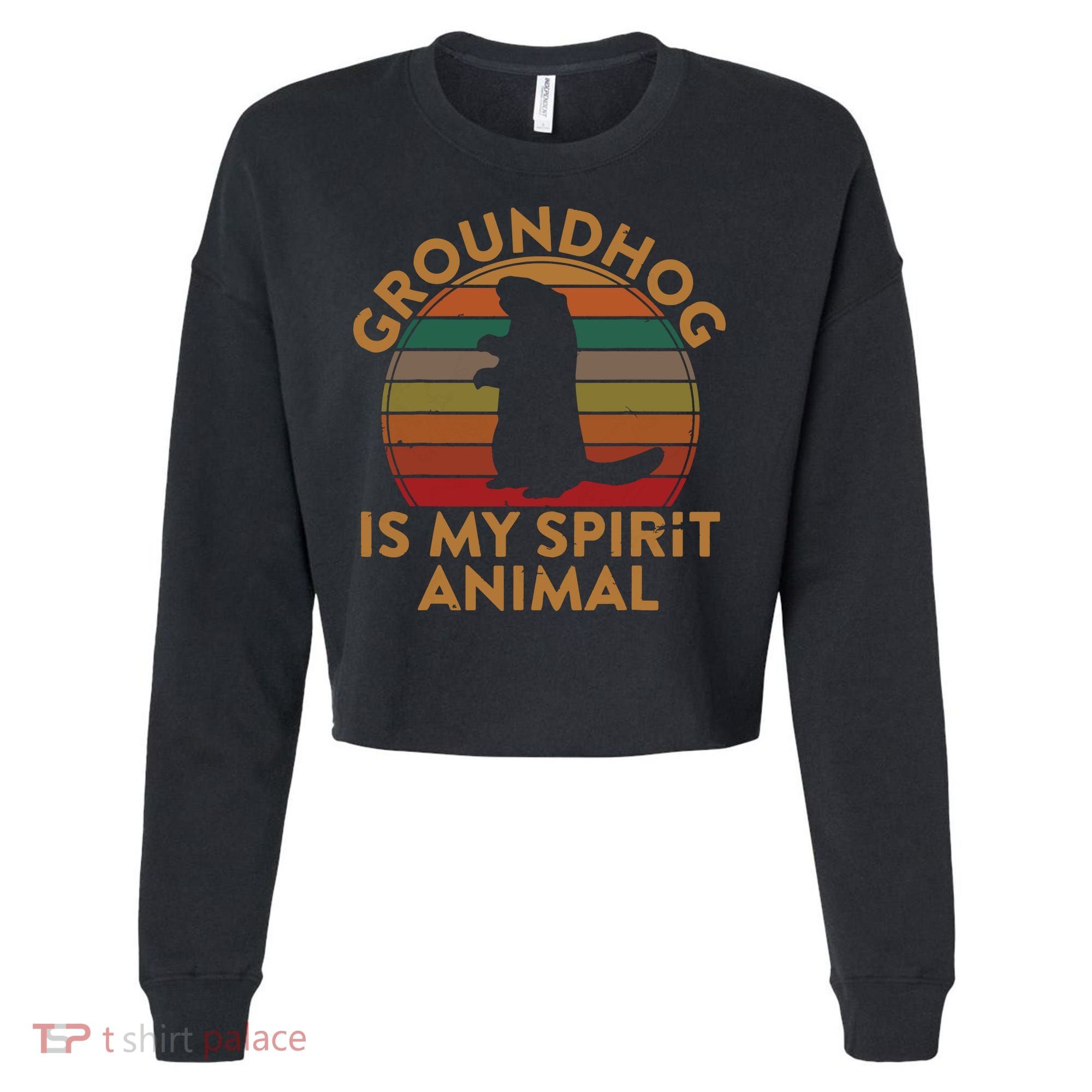 Ground Hog Is My Spirit Animal Gift Silhouette Groundhog Day Cropped Pullover Crew