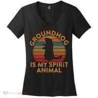 Ground Hog Is My Spirit Animal Gift Silhouette Groundhog Day Women's V-Neck T-Shirt thumb 0