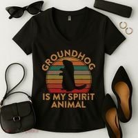Ground Hog Is My Spirit Animal Gift Silhouette Groundhog Day Women's V-Neck T-Shirt thumb 2