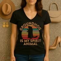 Ground Hog Is My Spirit Animal Gift Silhouette Groundhog Day Women's V-Neck T-Shirt thumb 3