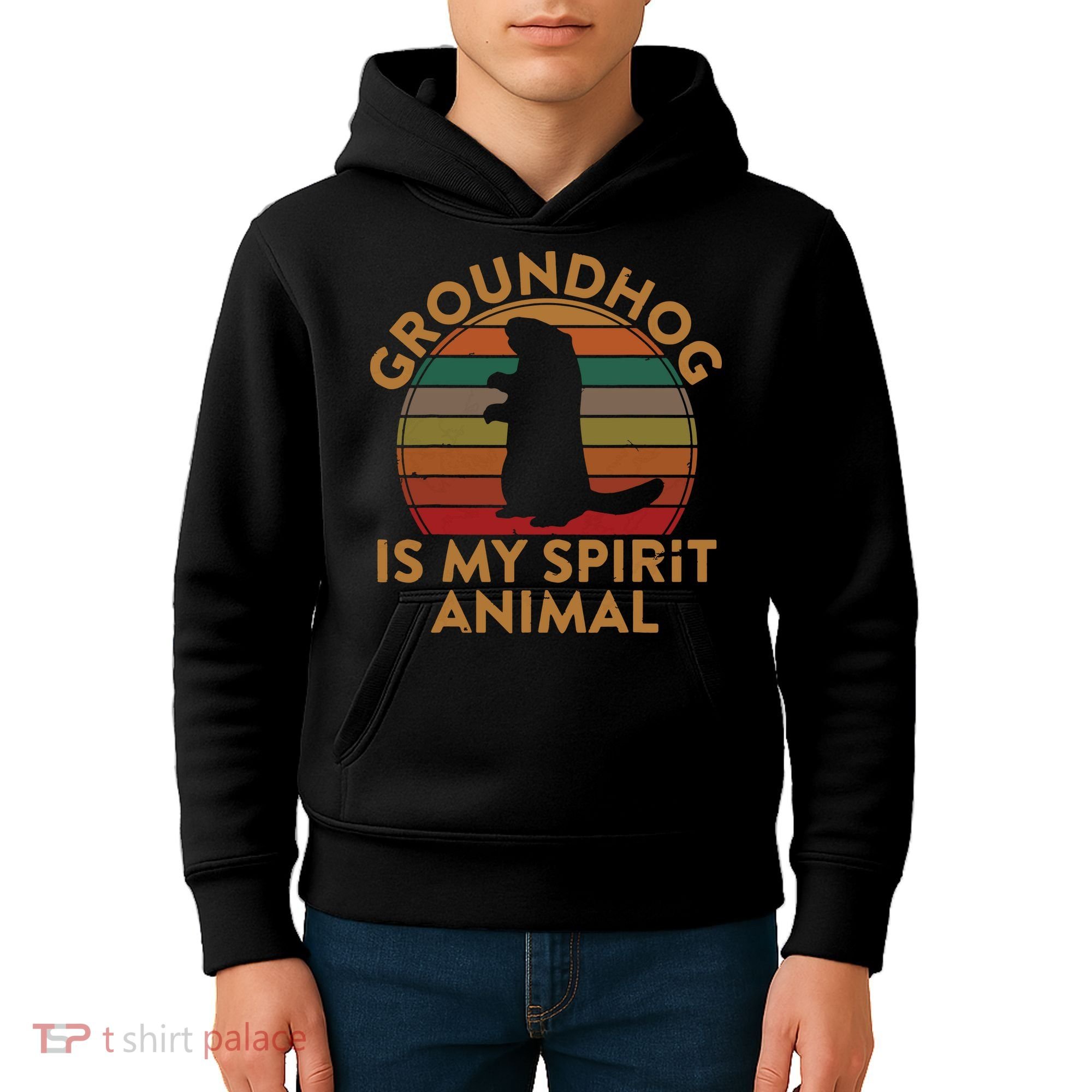 Ground Hog Is My Spirit Animal Gift Silhouette Groundhog Day Kids Hoodie