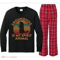 Ground Hog Is My Spirit Animal Gift Silhouette Groundhog Day Kids Long Sleeve Plaid Pajama Set thumb 0