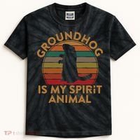 Ground Hog Is My Spirit Animal Gift Silhouette Groundhog Day Kids Tie-Dye T-Shirt thumb 0