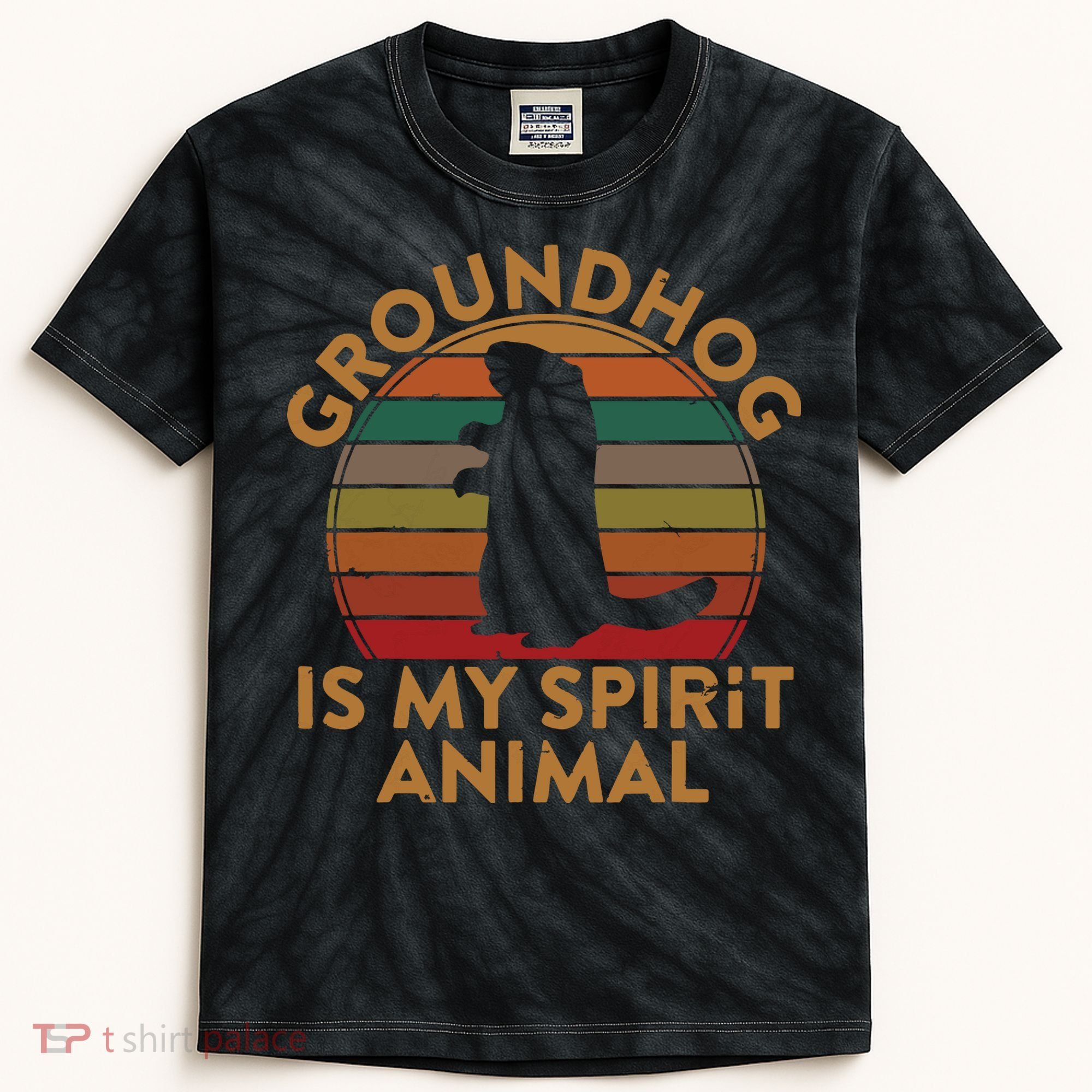 Ground Hog Is My Spirit Animal Gift Silhouette Groundhog Day Kids Tie-Dye T-Shirt