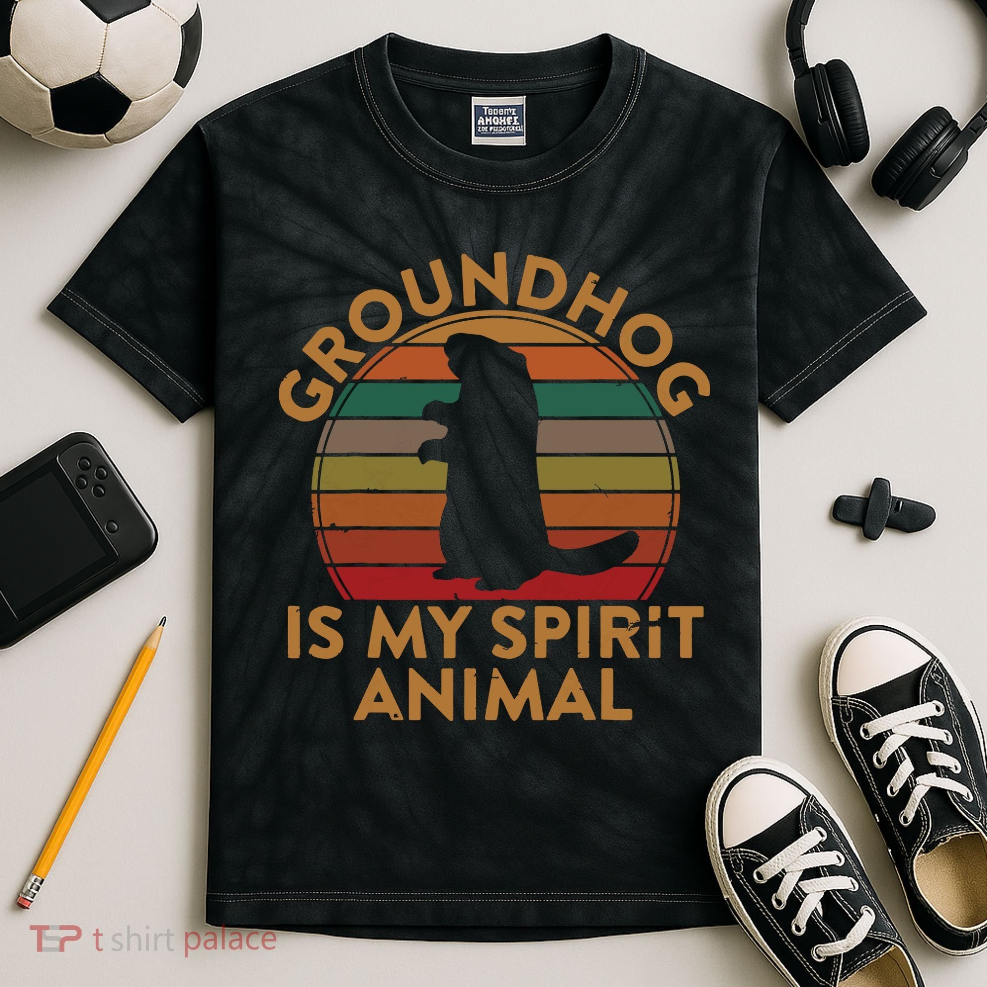 Ground Hog Is My Spirit Animal Gift Silhouette Groundhog Day Kids Tie-Dye T-Shirt