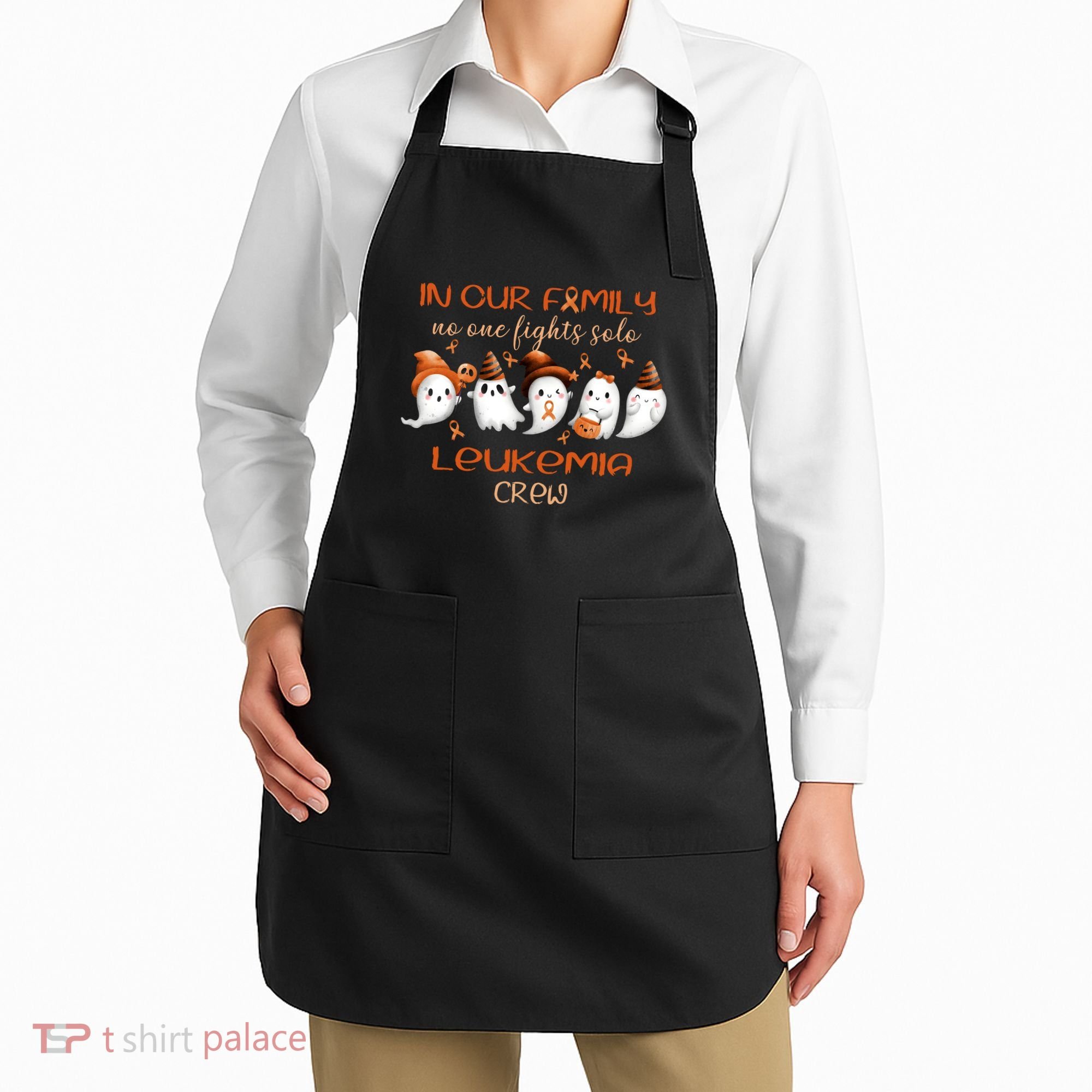 Ghost Halloween Leukemia Cancer No One Fights Solo Leukemia Crew Apron