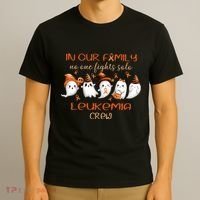 Ghost Halloween Leukemia Cancer No One Fights Solo Leukemia Crew T-Shirt thumb 3