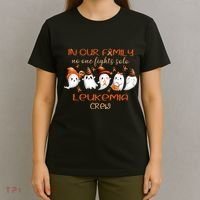 Ghost Halloween Leukemia Cancer No One Fights Solo Leukemia Crew T-Shirt thumb 4