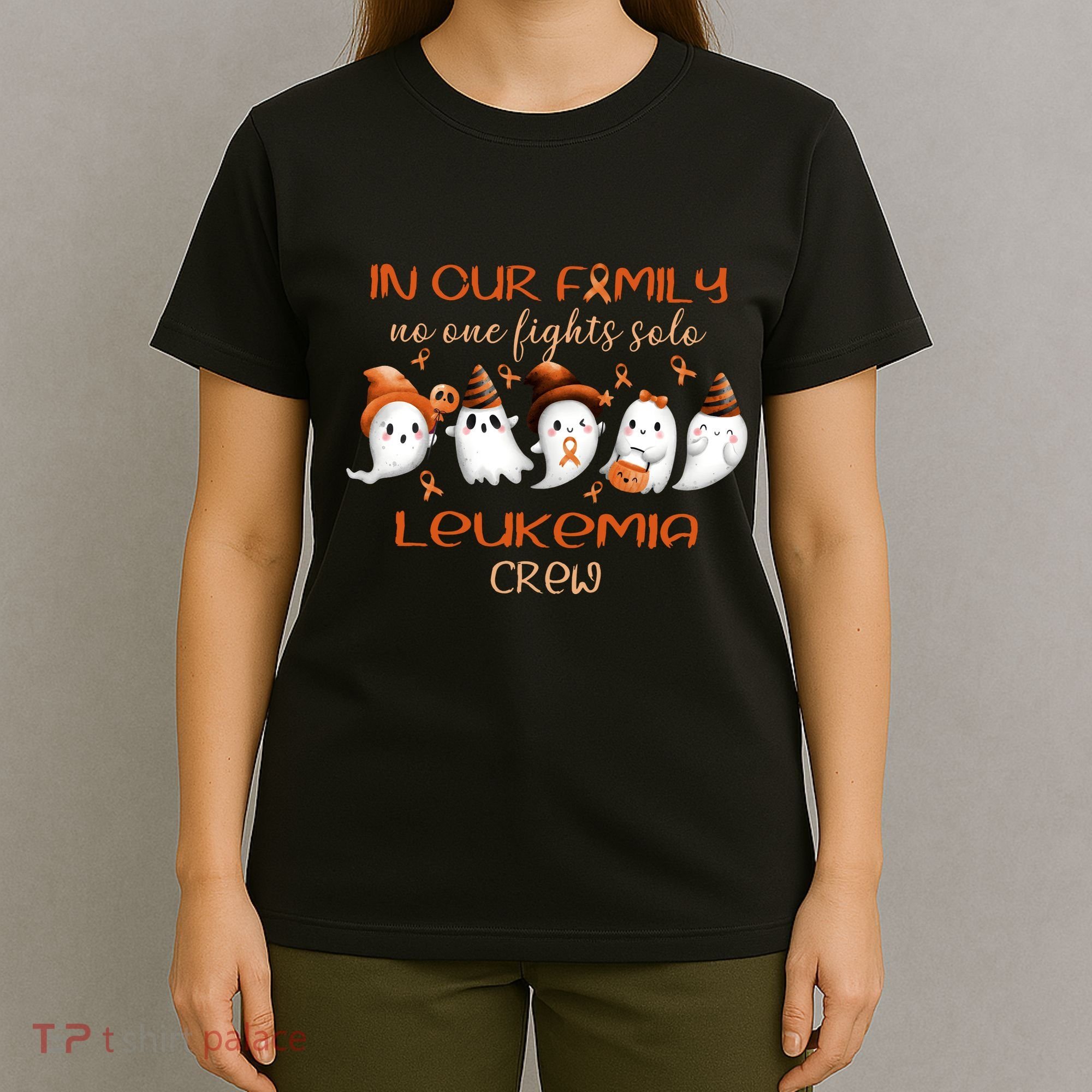 Ghost Halloween Leukemia Cancer No One Fights Solo Leukemia Crew T-Shirt