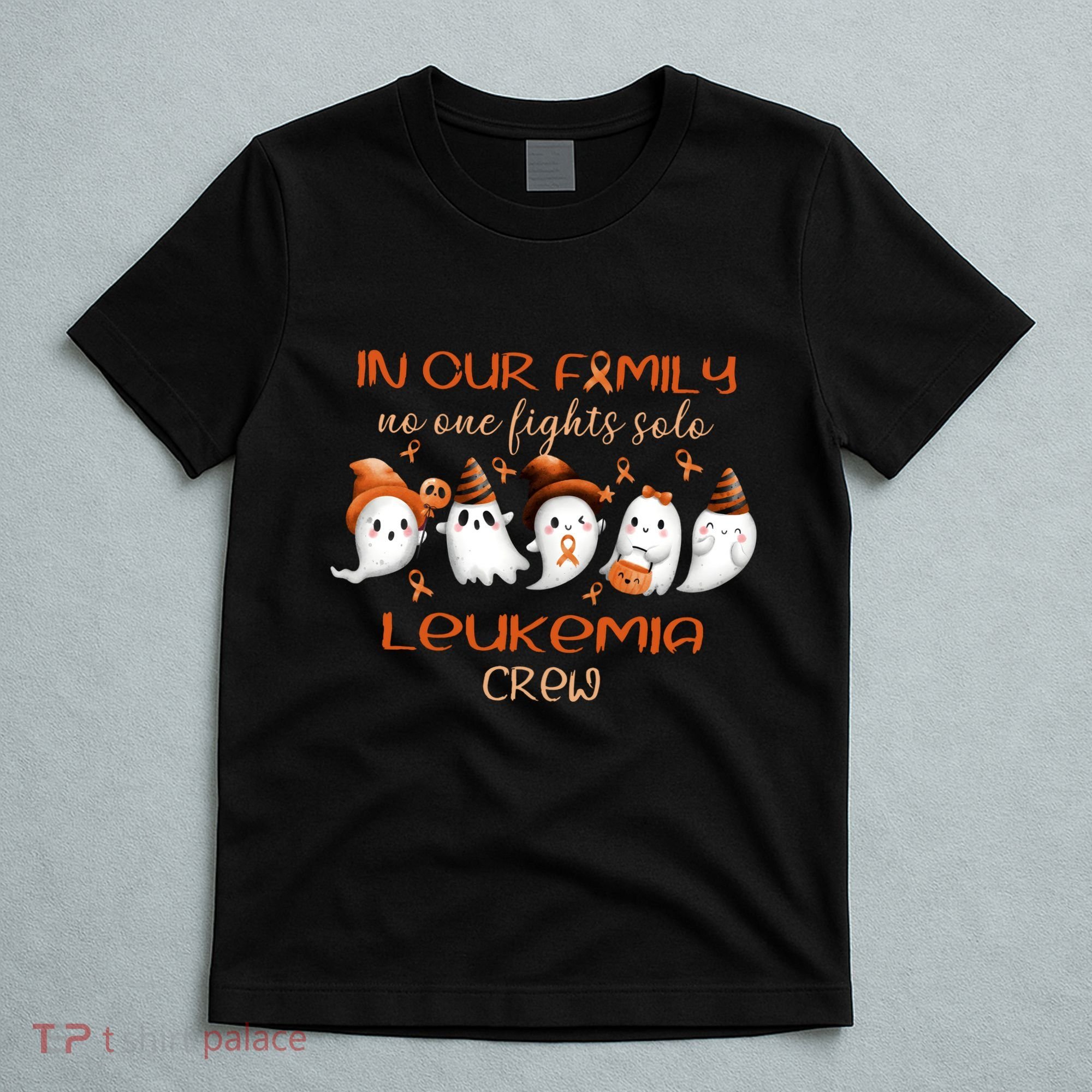 Ghost Halloween Leukemia Cancer No One Fights Solo Leukemia Crew T-Shirt