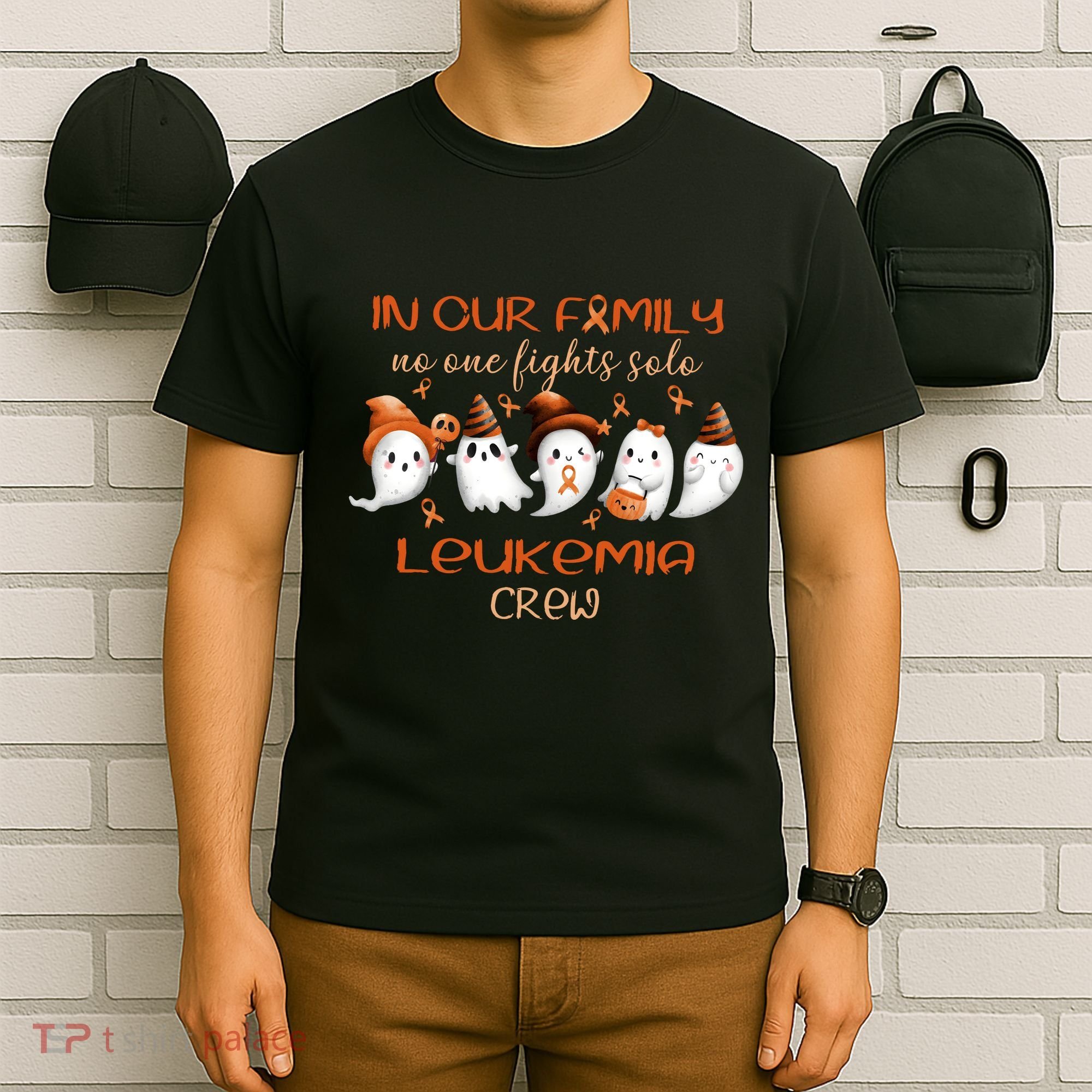 Ghost Halloween Leukemia Cancer No One Fights Solo Leukemia Crew T-Shirt