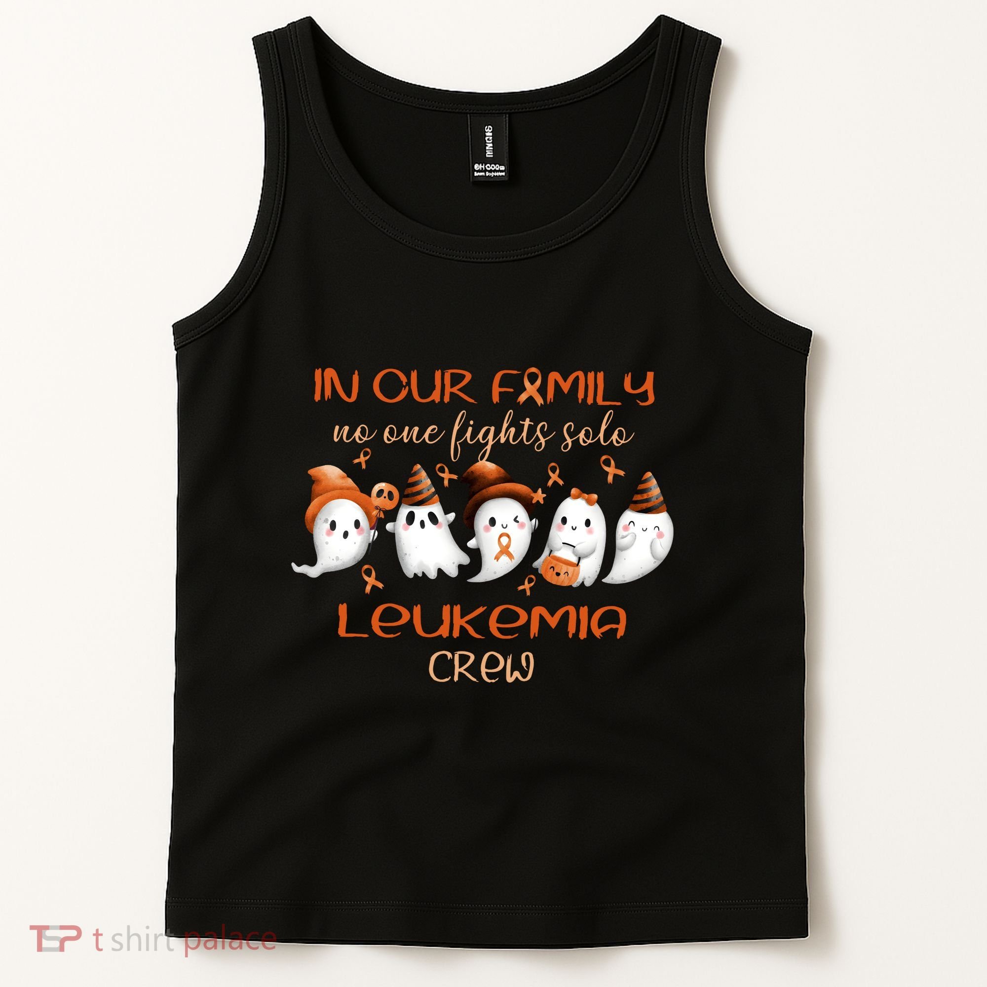 Ghost Halloween Leukemia Cancer No One Fights Solo Leukemia Crew Tank Top