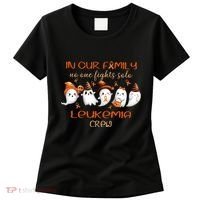 Ghost Halloween Leukemia Cancer No One Fights Solo Leukemia Crew Women's T-Shirt thumb 0