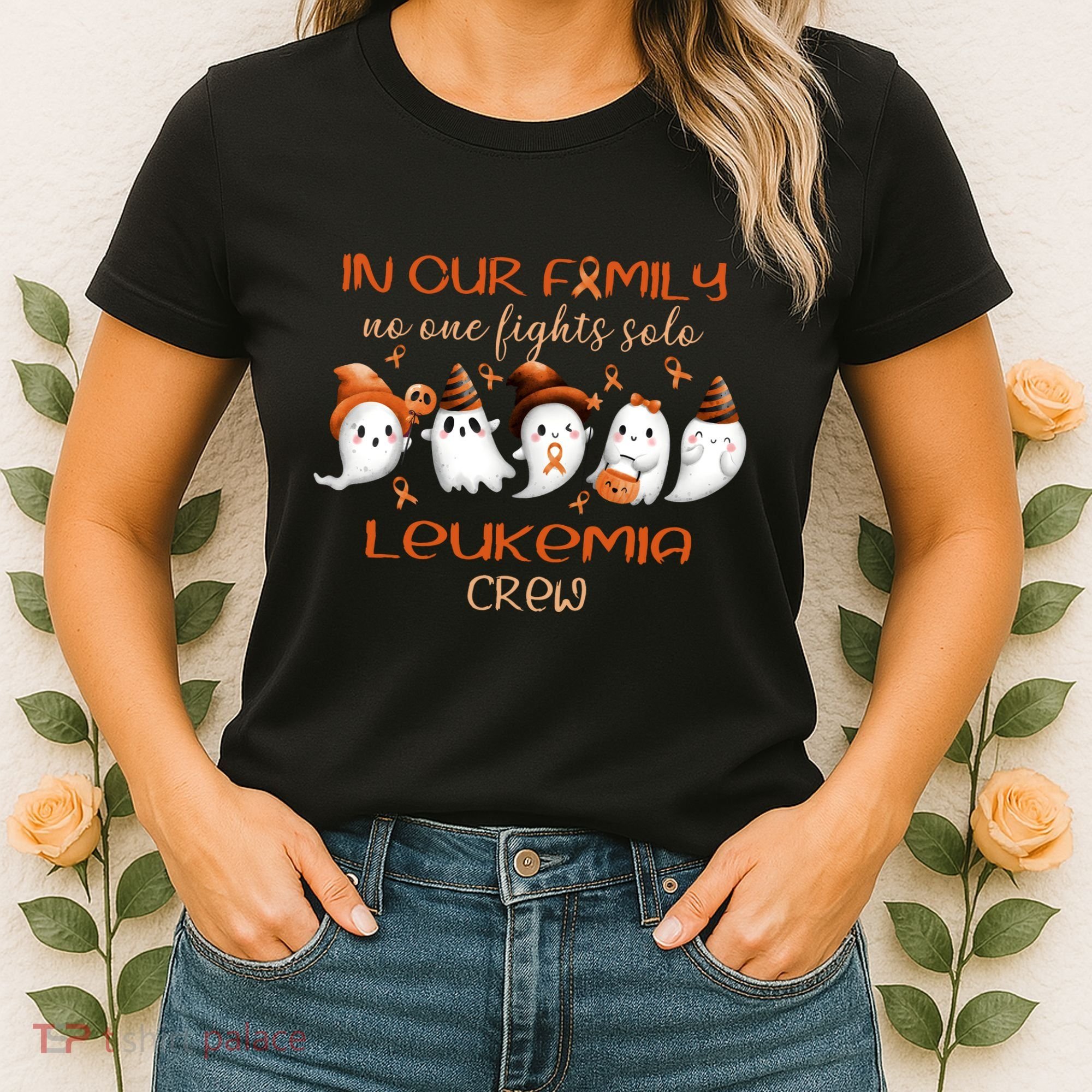 Ghost Halloween Leukemia Cancer No One Fights Solo Leukemia Crew Women's T-Shirt
