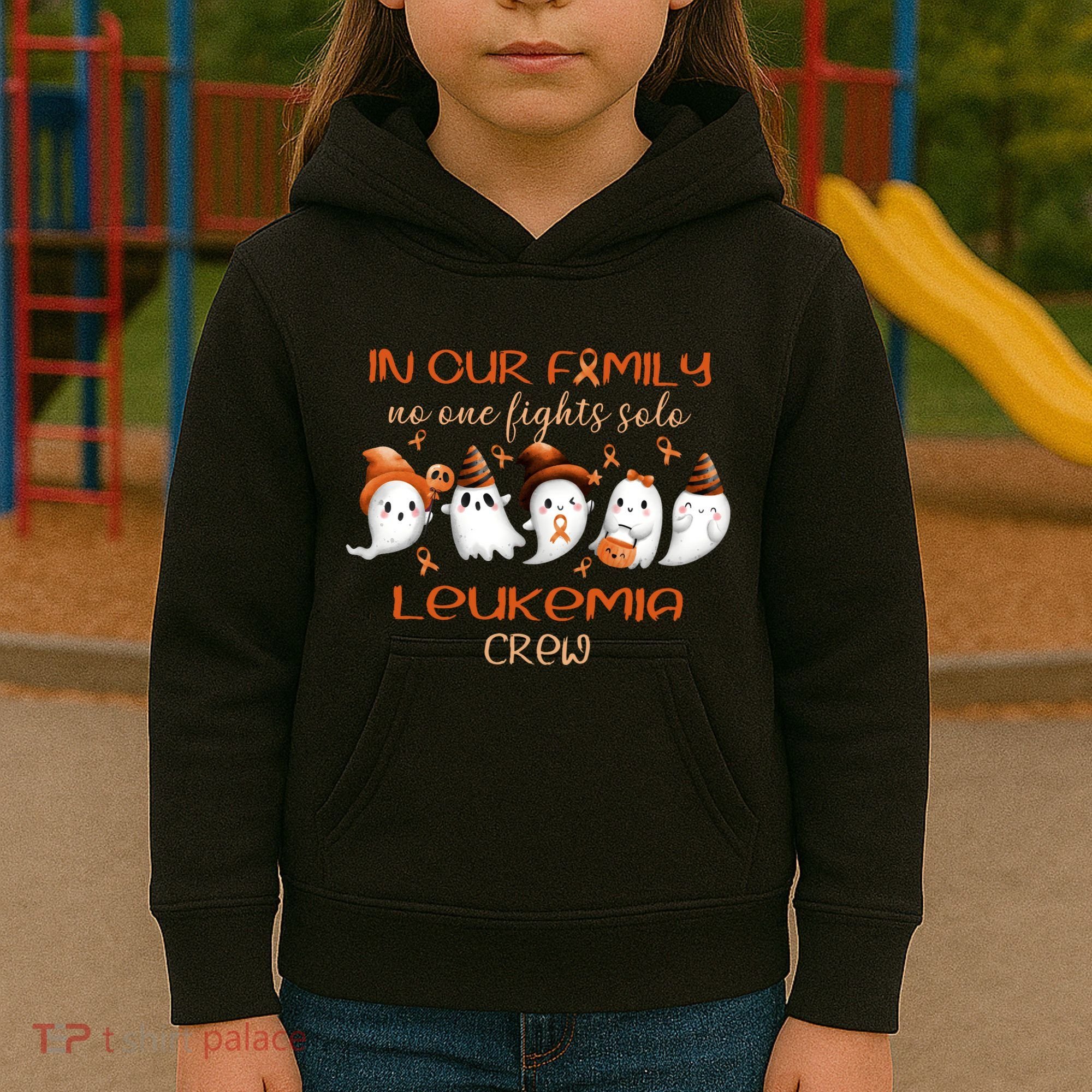 Ghost Halloween Leukemia Cancer No One Fights Solo Leukemia Crew Kids Hoodie