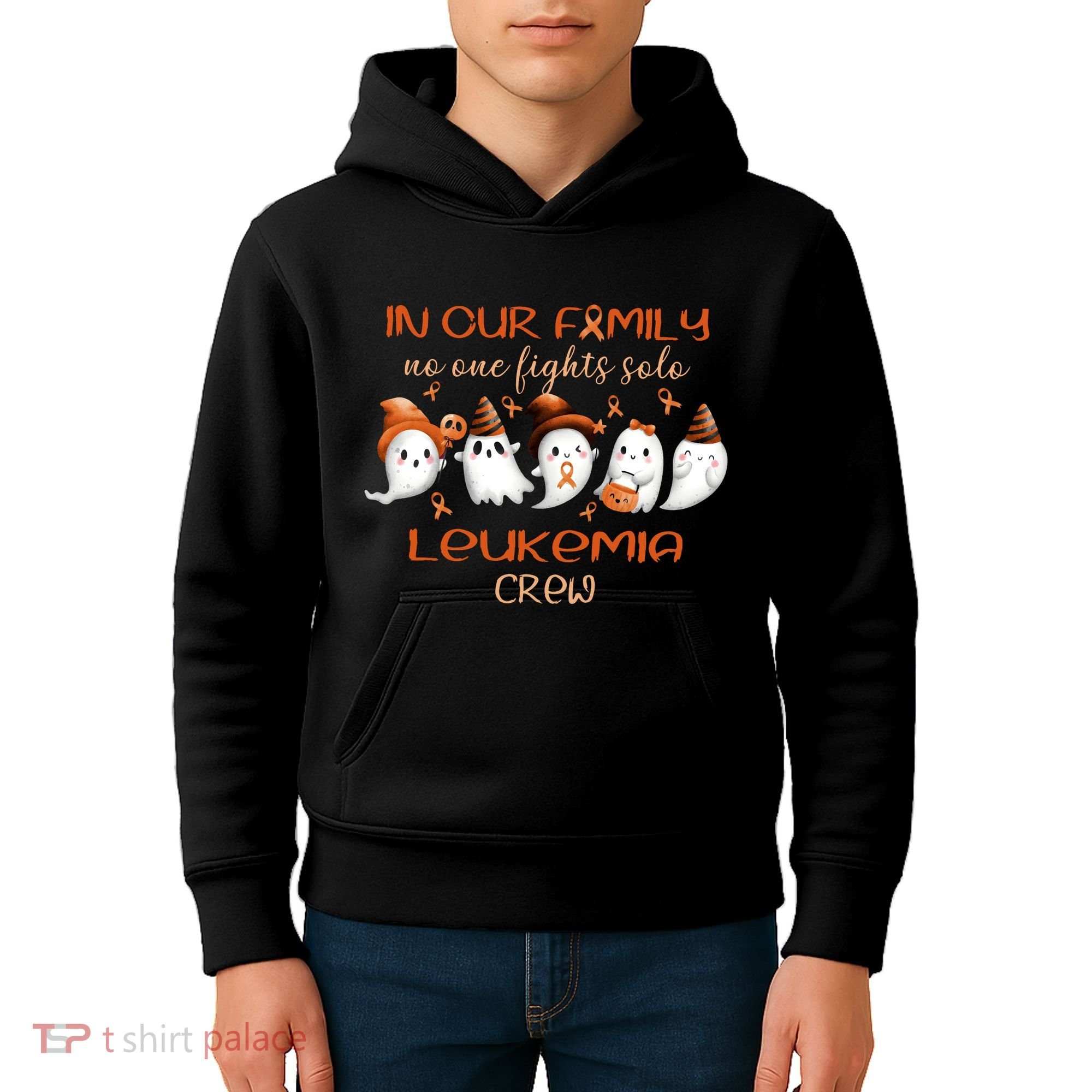 Ghost Halloween Leukemia Cancer No One Fights Solo Leukemia Crew Kids Hoodie
