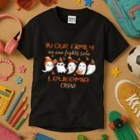 Ghost Halloween Leukemia Cancer No One Fights Solo Leukemia Crew Kids T-Shirt thumb 3