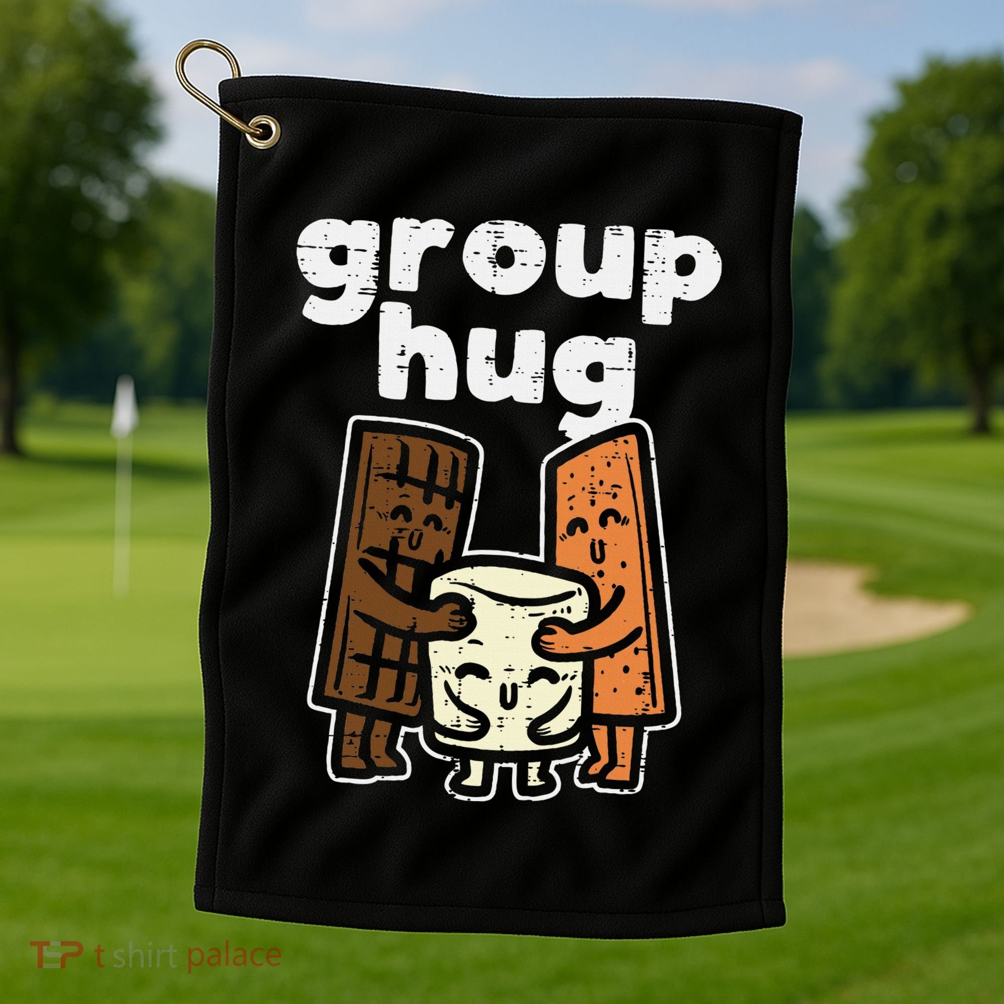 Group Hug Marshmallow Smore Funny Camping Pun Camper Family Golf Towel
