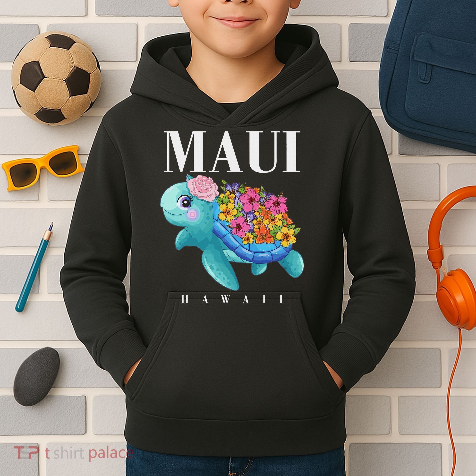 Girl Hawaiian Maui Hawaii Turtle Hibiscus Kids Hoodie