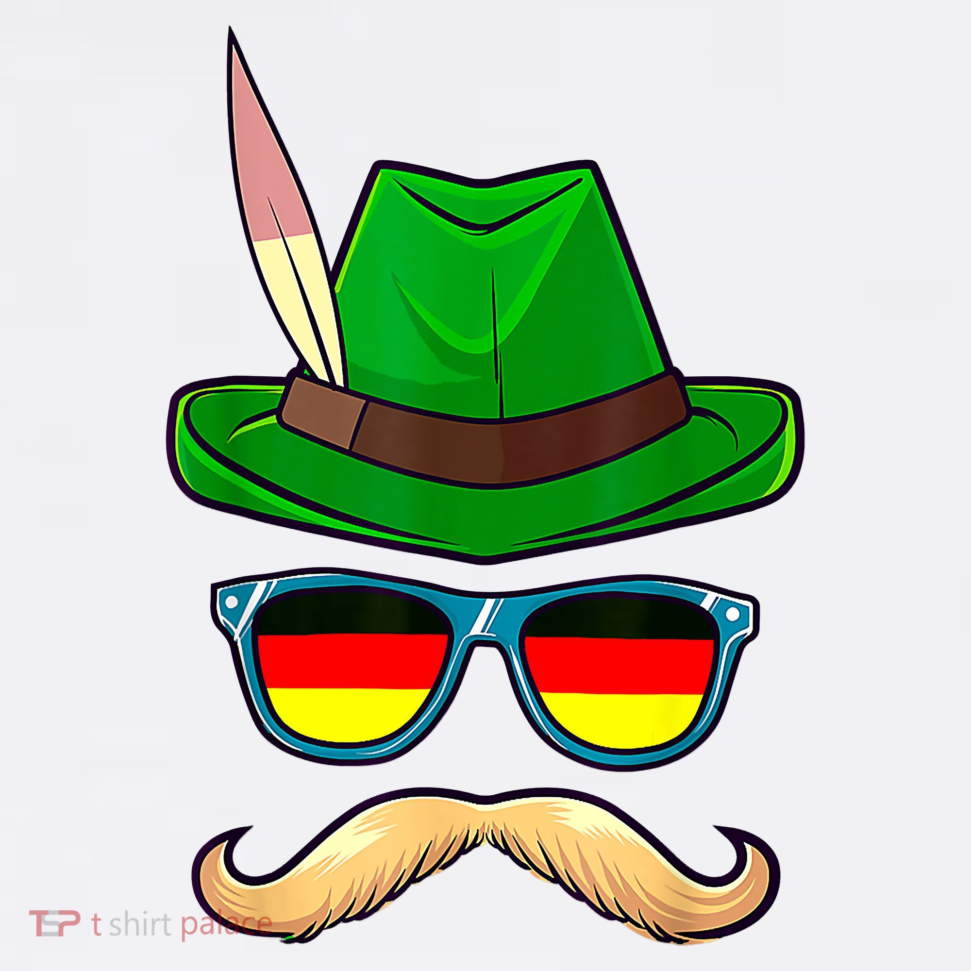 German Hat Mustache Costume Bavarian Oktoberfest Beer Octorber Festival T-Shirt