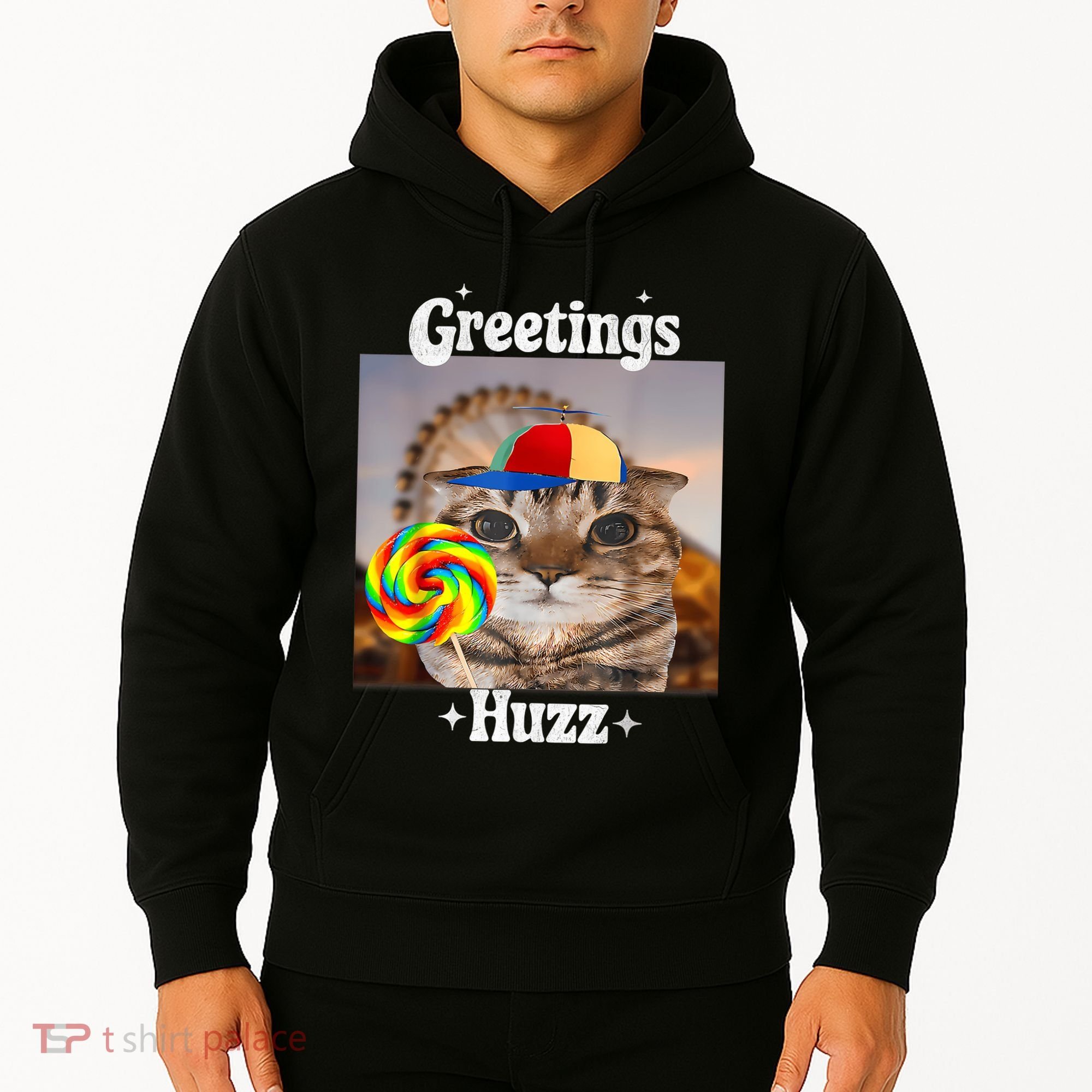 Greetings Huzz Meme Funny Cat Lollipop Hoodie