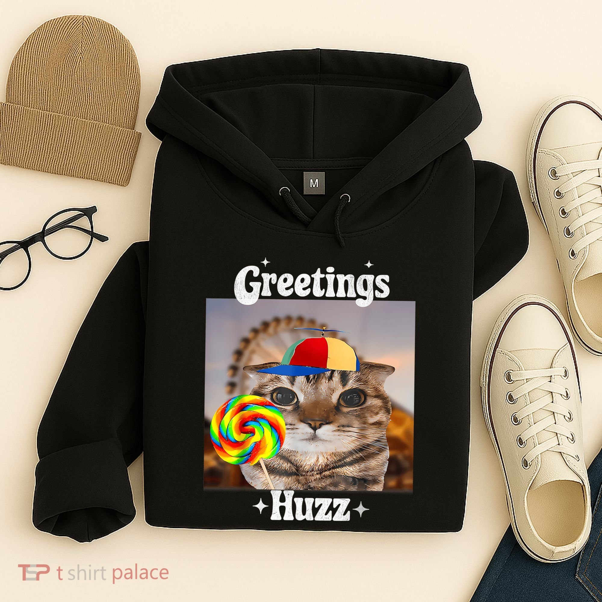 Greetings Huzz Meme Funny Cat Lollipop Hoodie