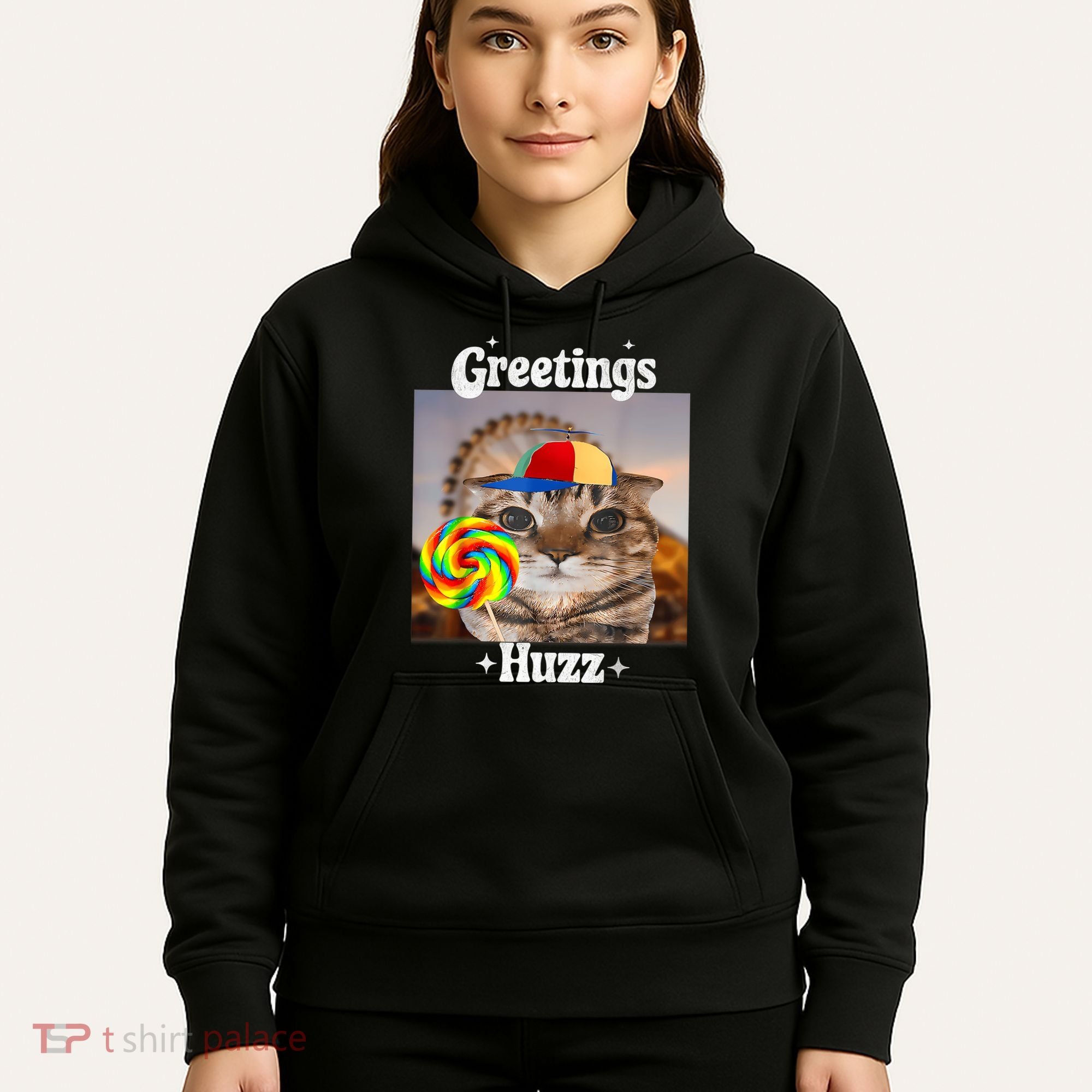 Greetings Huzz Meme Funny Cat Lollipop Hoodie