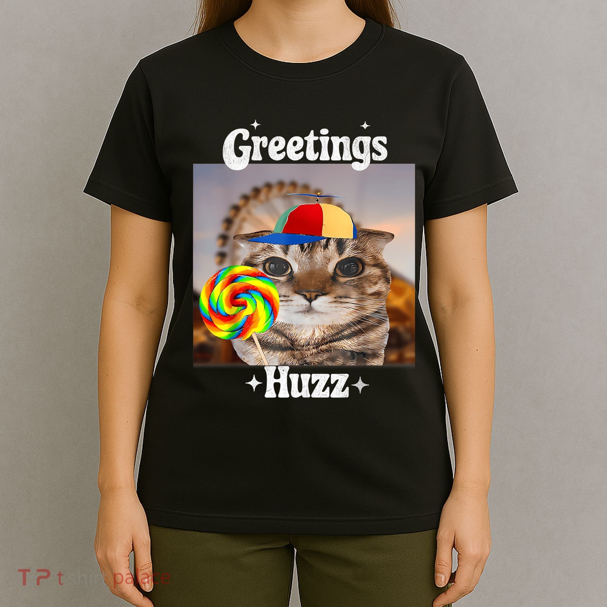 Greetings Huzz Meme Funny Cat Lollipop T-Shirt