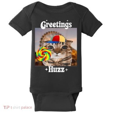 Greetings Huzz Meme Funny Cat Lollipop Baby Bodysuit