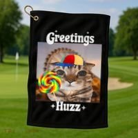 Greetings Huzz Meme Funny Cat Lollipop Golf Towel thumb 1