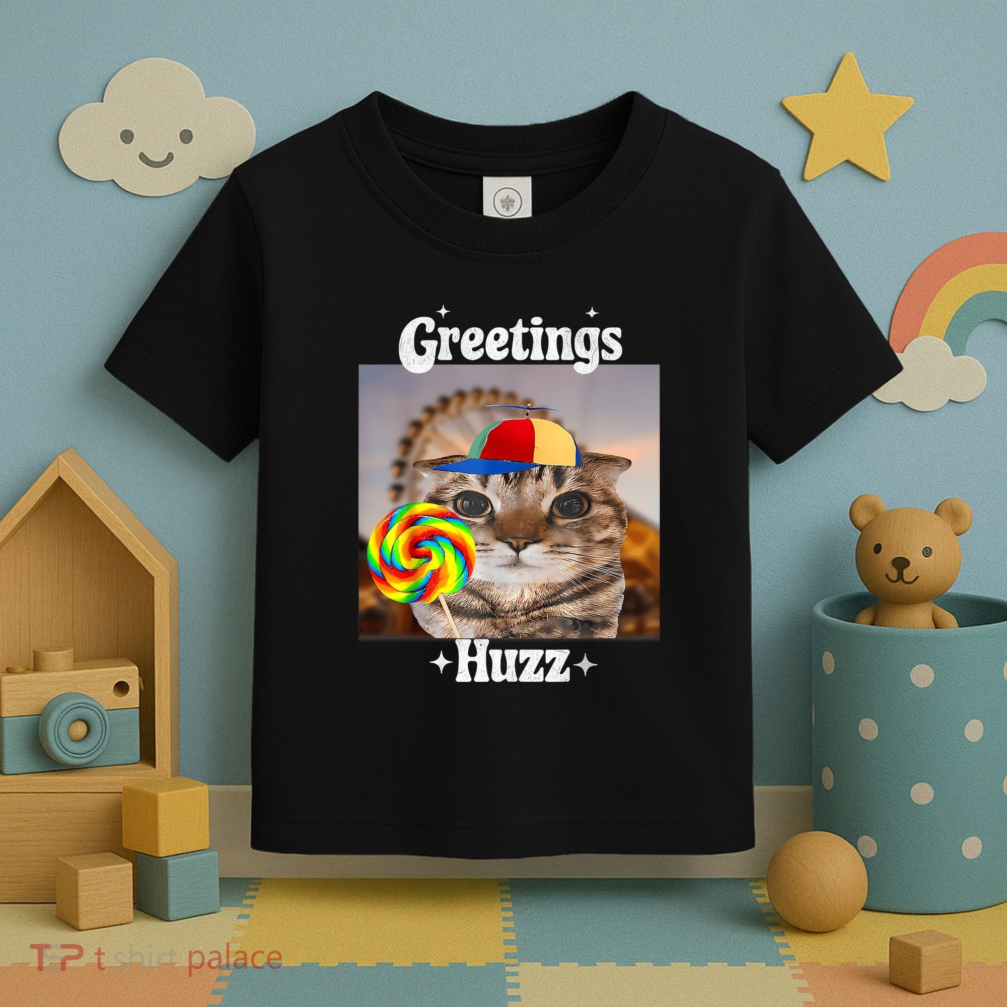 Greetings Huzz Meme Funny Cat Lollipop Toddler T-Shirt