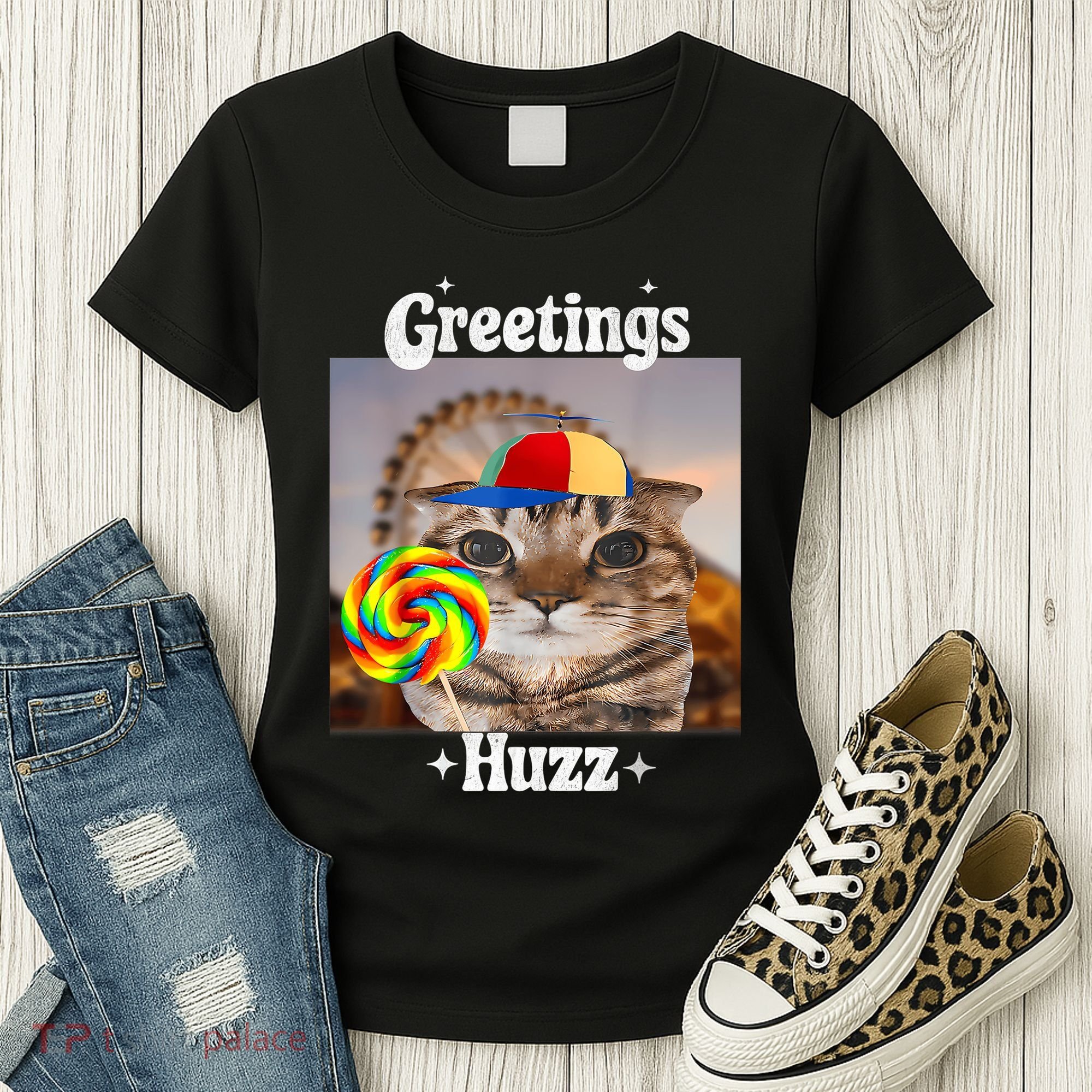 Greetings Huzz Meme Funny Cat Lollipop Women's T-Shirt