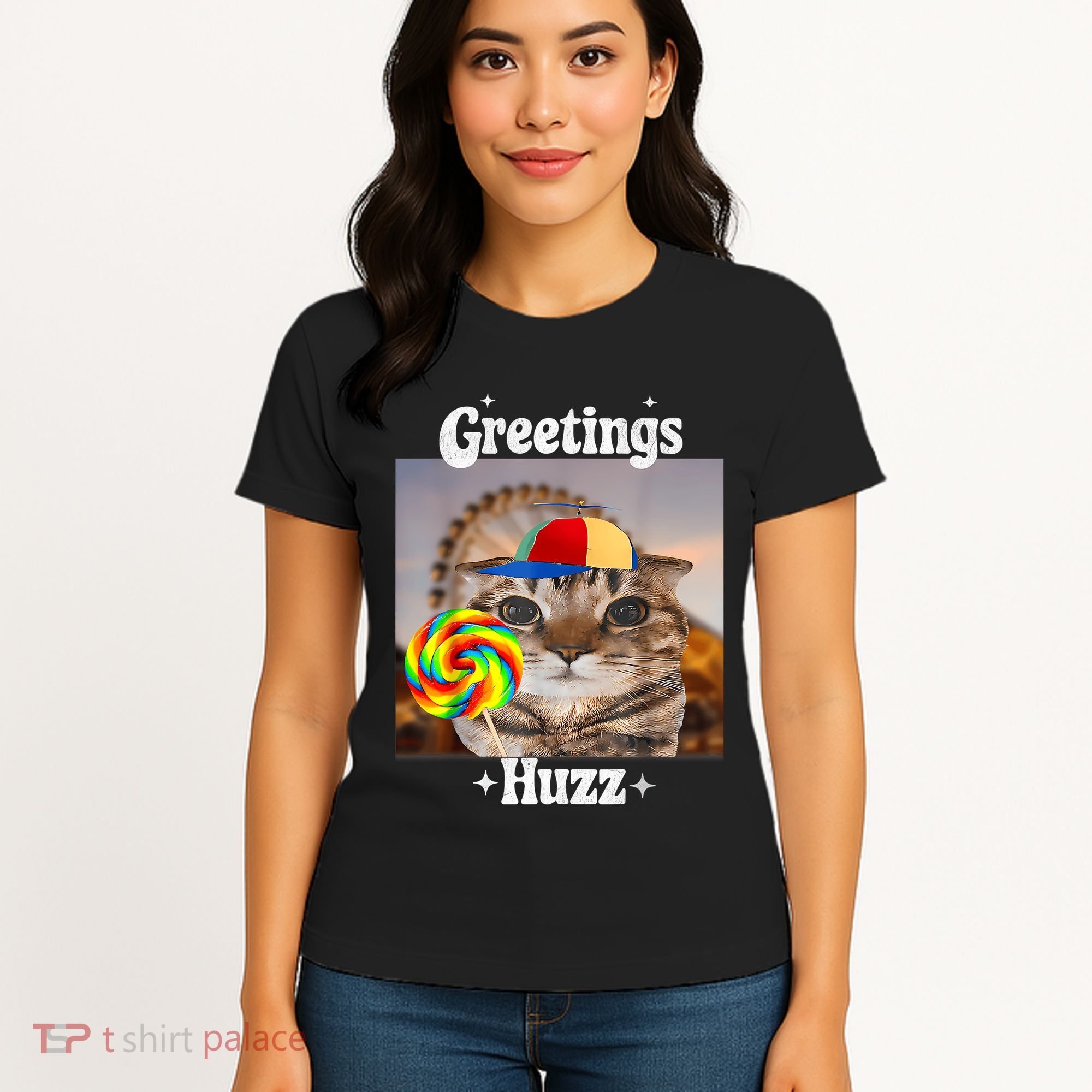 Greetings Huzz Meme Funny Cat Lollipop Women's T-Shirt