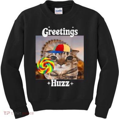 Greetings Huzz Meme Funny Cat Lollipop Kids Sweatshirt