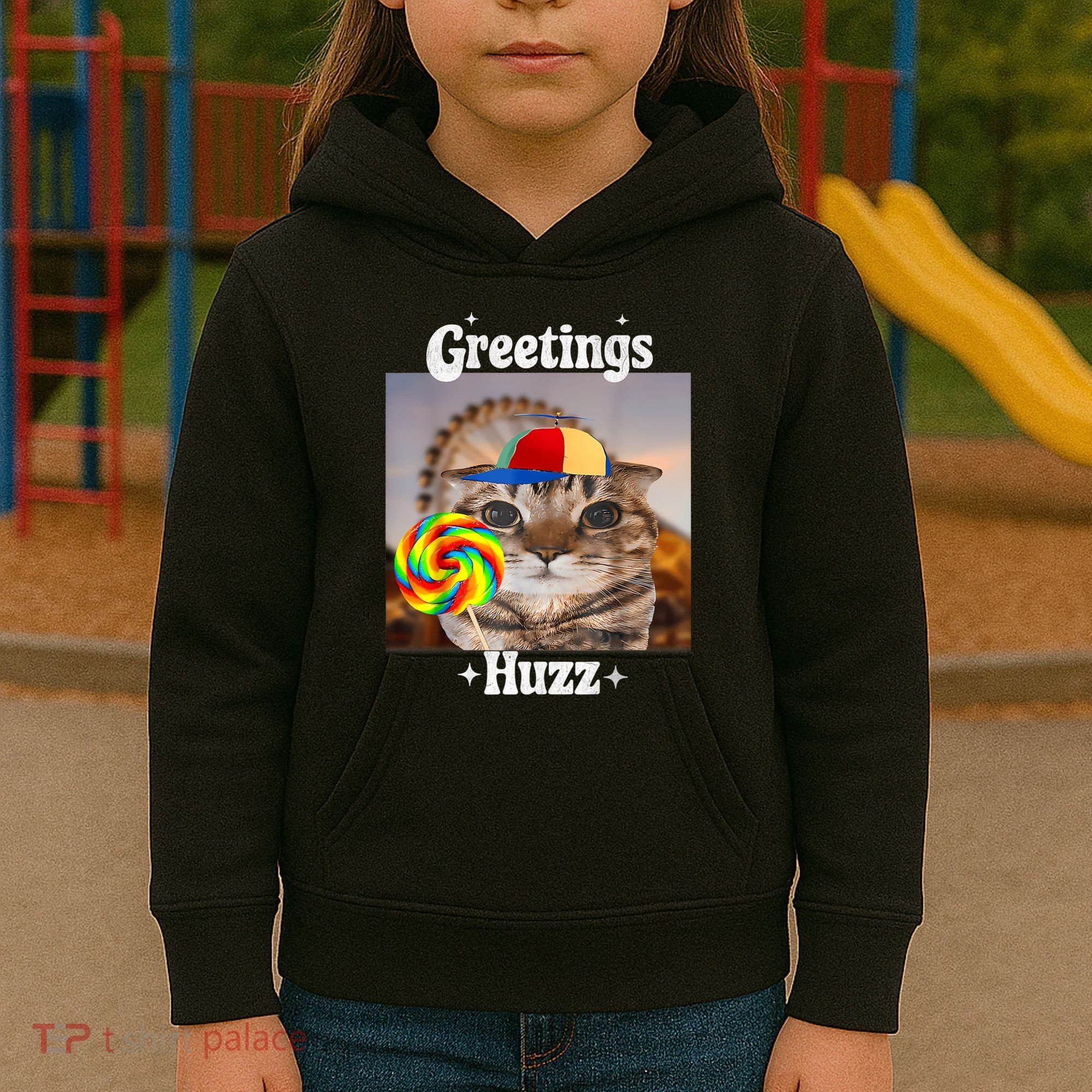 Greetings Huzz Meme Funny Cat Lollipop Kids Hoodie