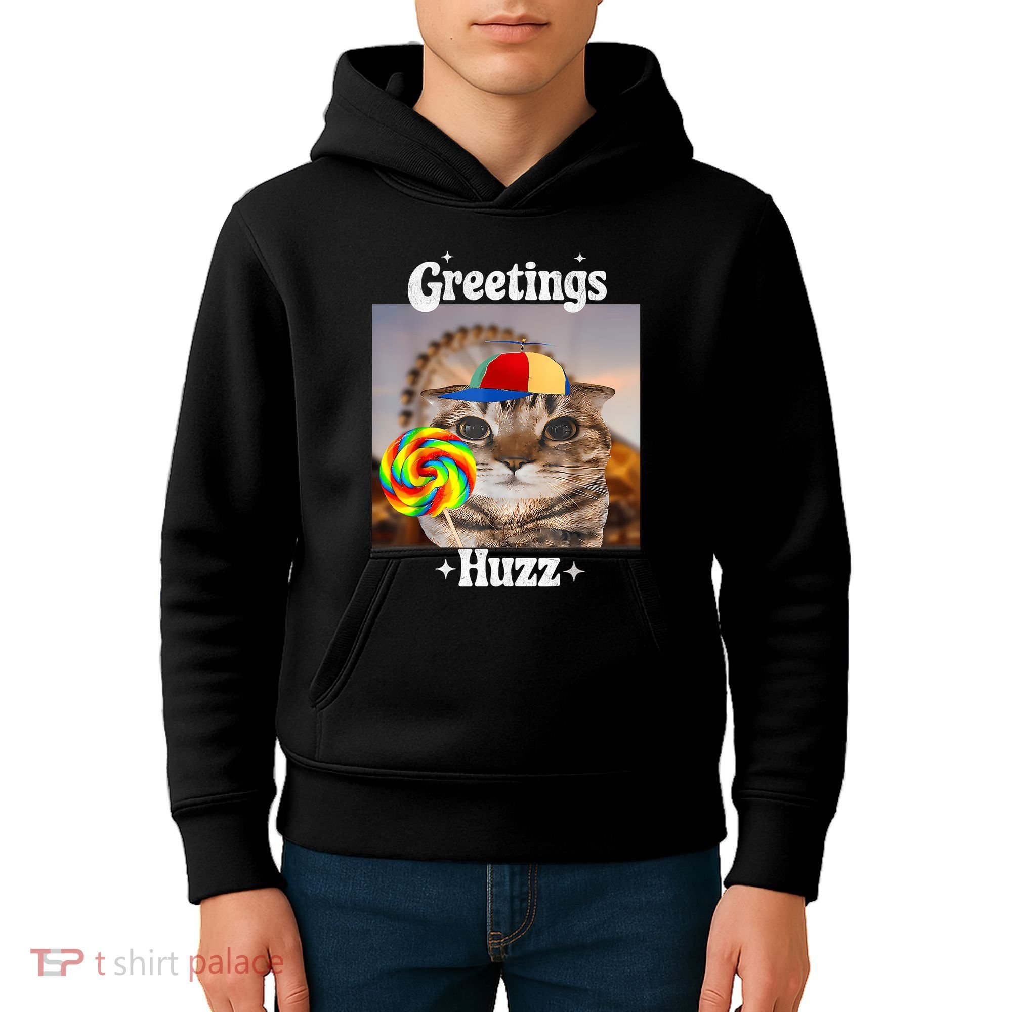 Greetings Huzz Meme Funny Cat Lollipop Kids Hoodie