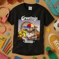 Greetings Huzz Meme Funny Cat Lollipop Kids T-Shirt thumb 3