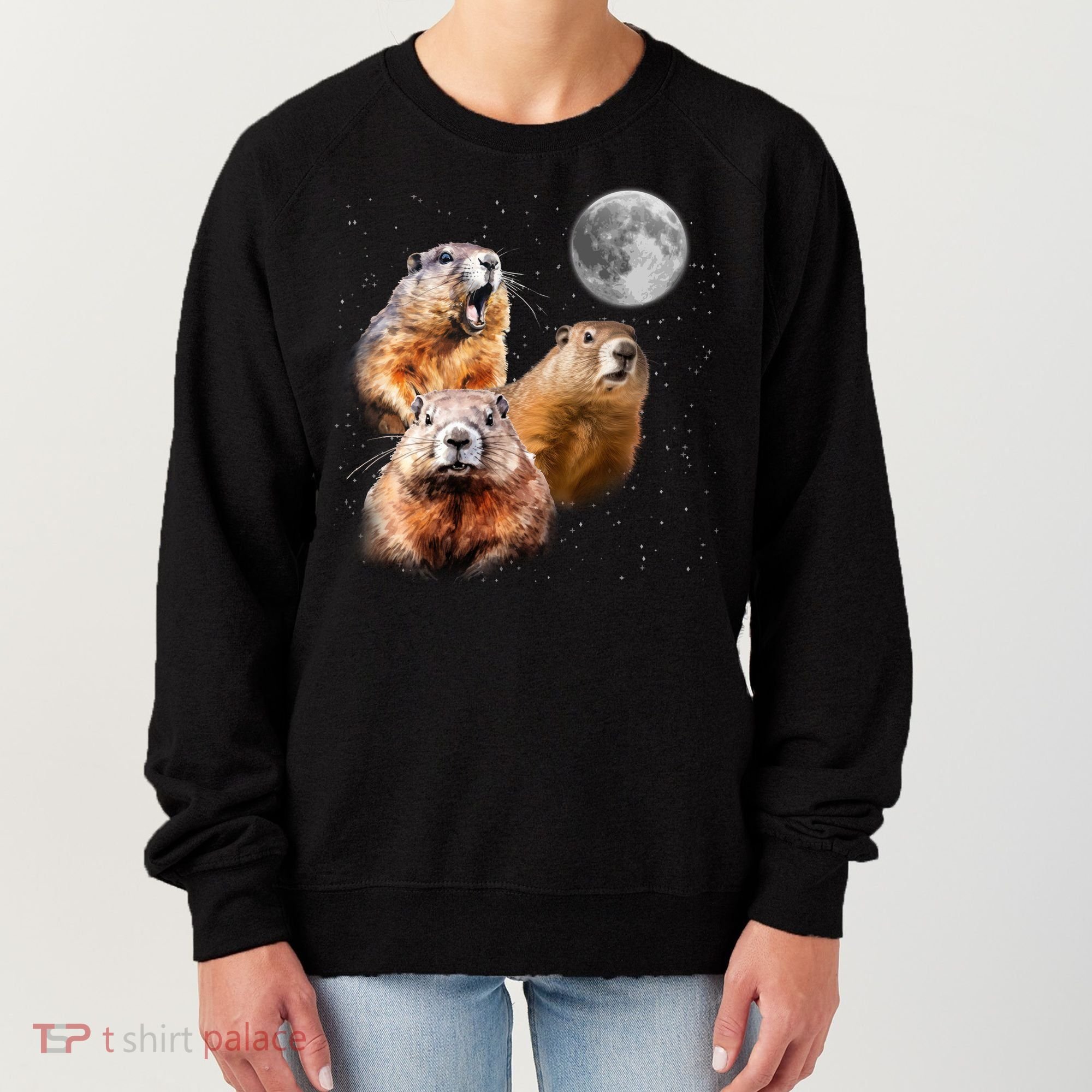Groundhog Head Moon Funny Groundhog Day Women's Sweatshirt