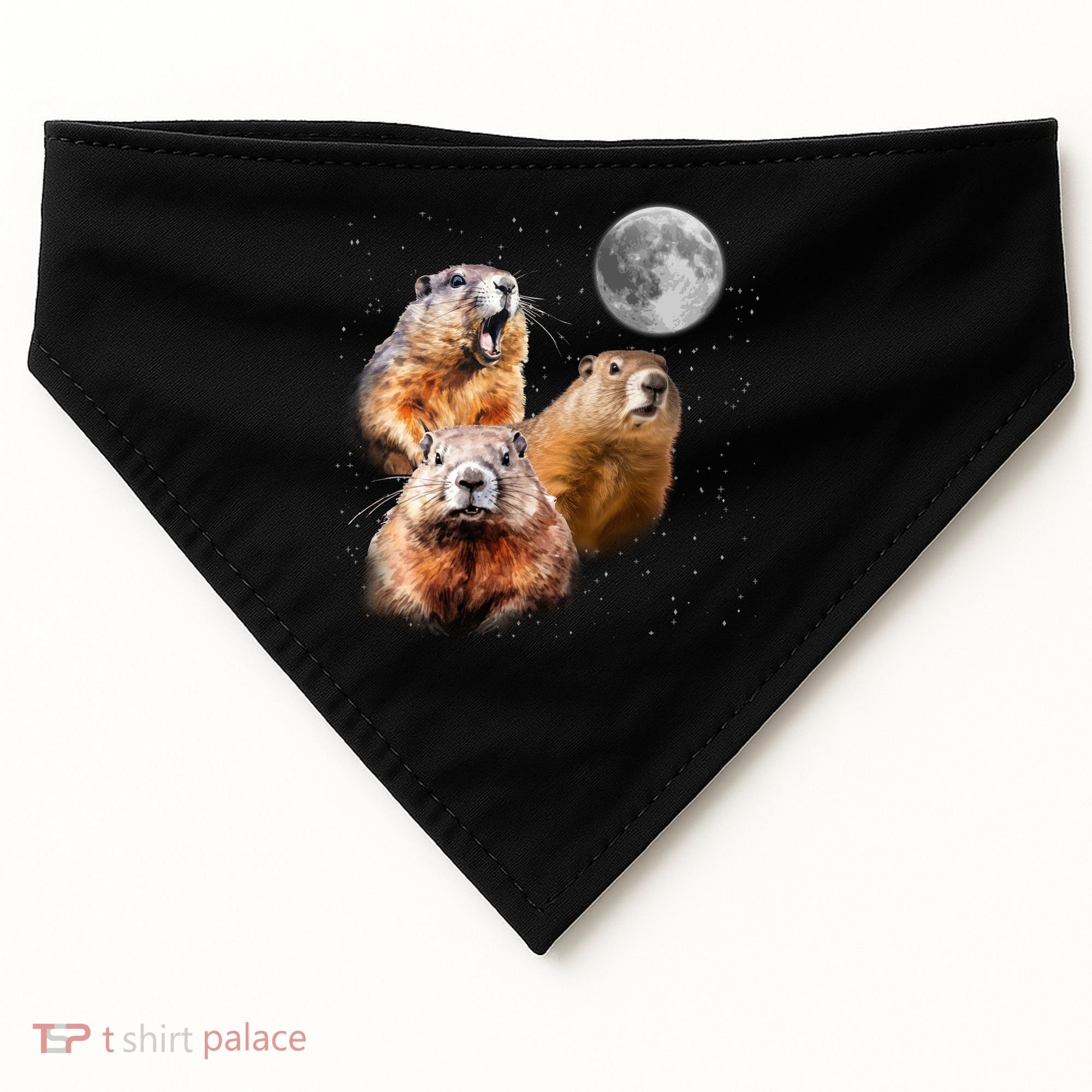Groundhog Head Moon Funny Groundhog Day USA-Made Doggie Bandana