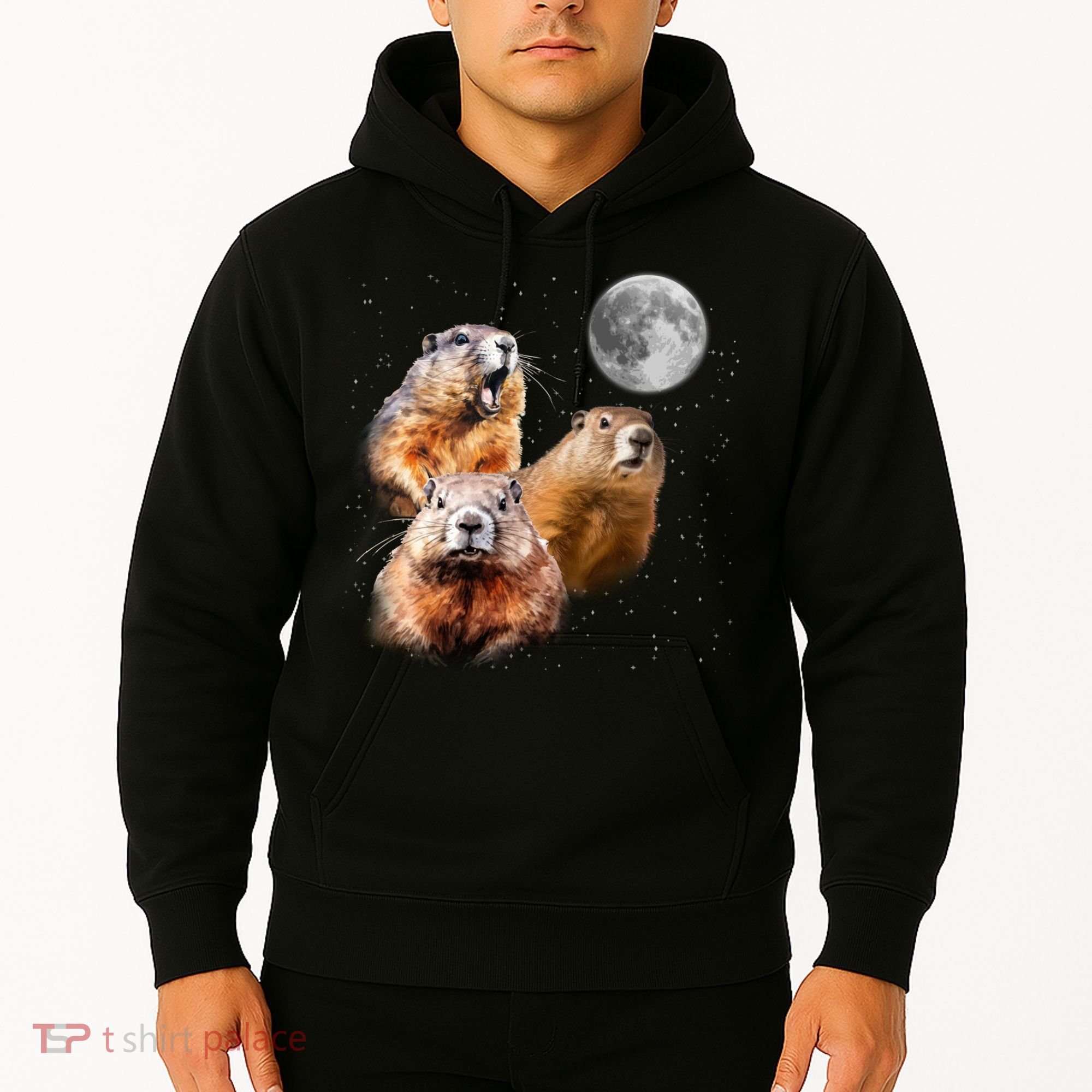 Groundhog Head Moon Funny Groundhog Day Hoodie